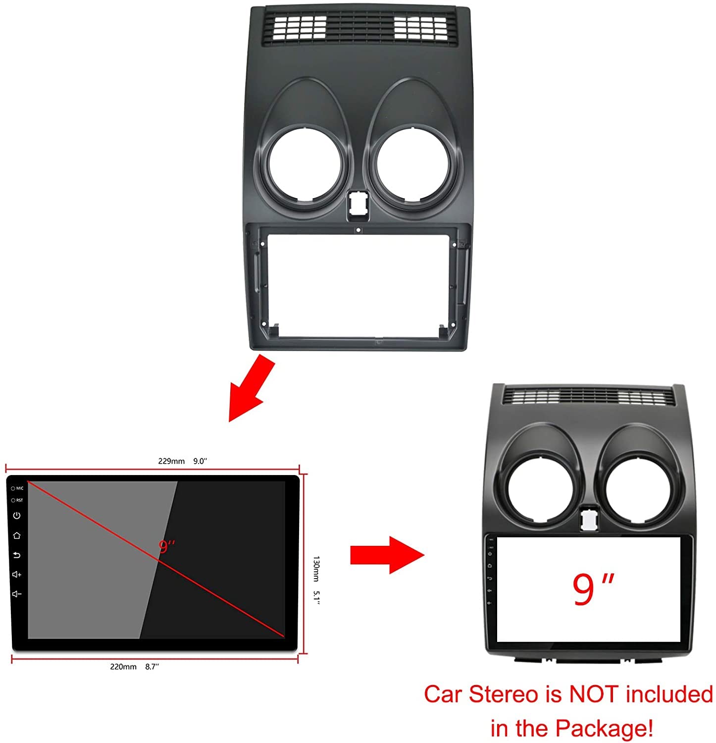YUNTX 2-DIN Marco de plástico para Radio para Nissan Qashqai J10(2008-2014)