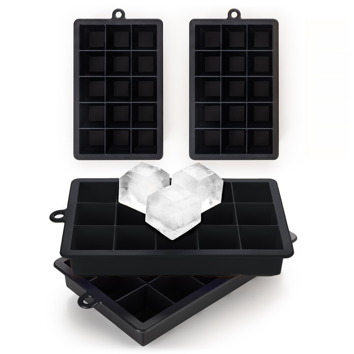 Blumtal Silikon Eiswürfelform 2x15er für Eiswürfel 3,3 cm - 2 x Eiswürfelbehälter groß - BPA frei - Black Blue