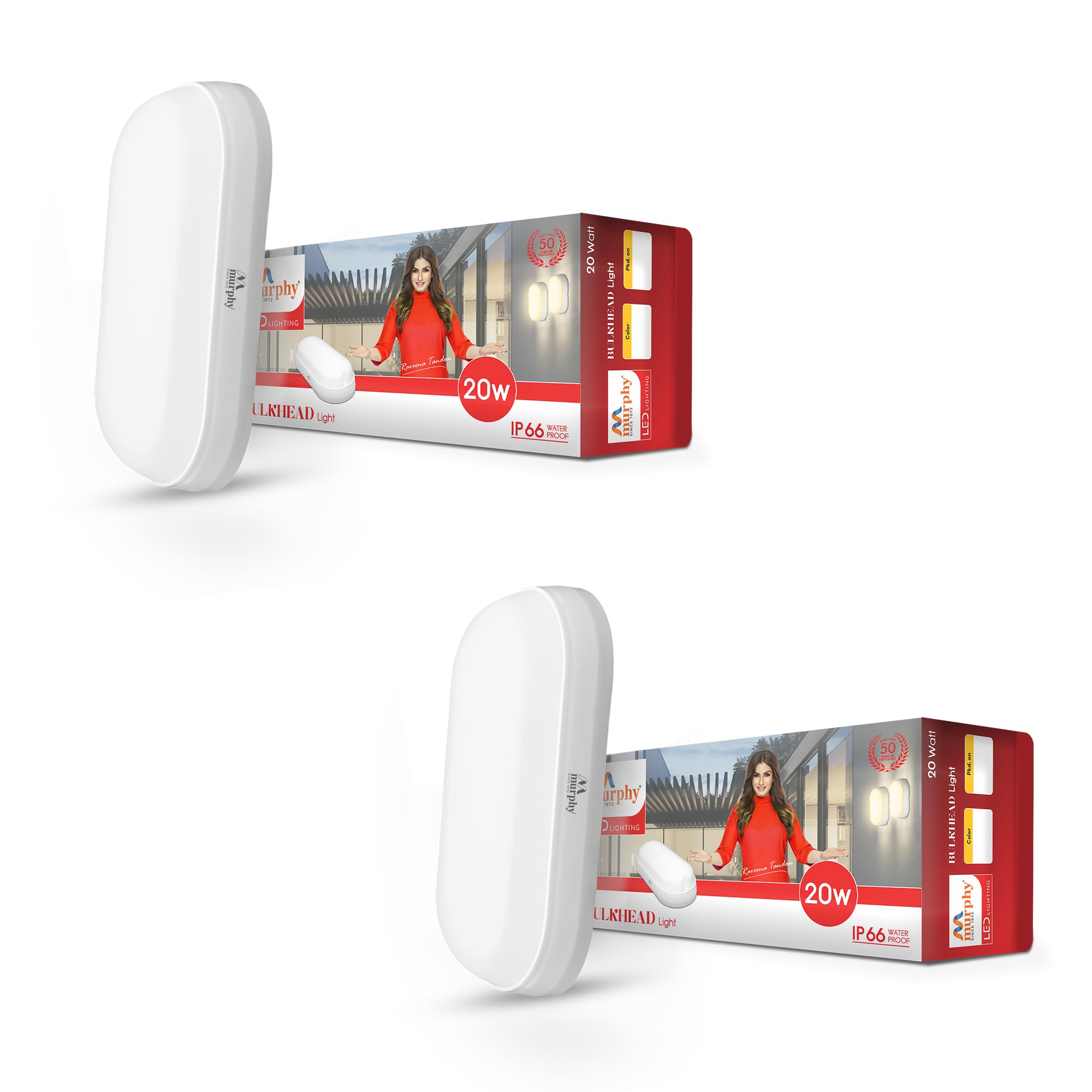 - Murphy 20W LED Oval Shape Bulkhead Wall Lamp | IP66 Waterproof Outdoor Light for Gardens, Porches & Bathrooms | Cool White, Pack of 2 | 2-Year Warranty