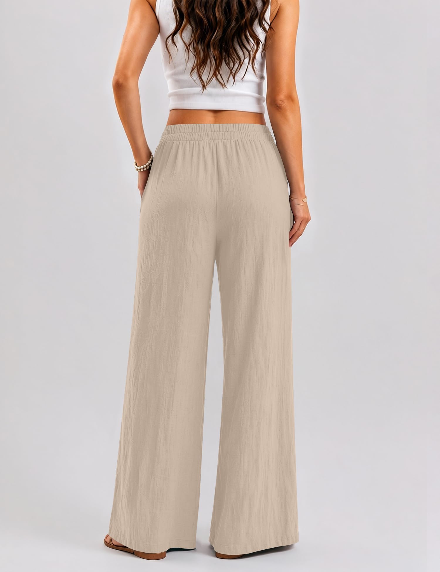 Rapbin Leinenhose Damen Sommer Sommerhose Damen Leicht Stoffhose Damen mit weitem Bein Luftige Strandhose Lässige Freizeithose Elegant Einfarbig mit Taschen