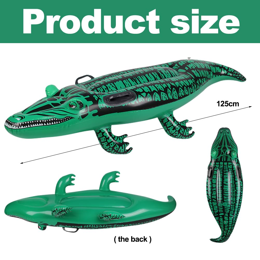 Aufblasbares Krokodil Rafting, PVC Aufblasbarer Rafting mit Griff, Riesige Wasser Pool Floß Aufblasbare Spielzeug Float Ruhesessel Luftmatratze für Sommer Strand Poolpartys, Green
