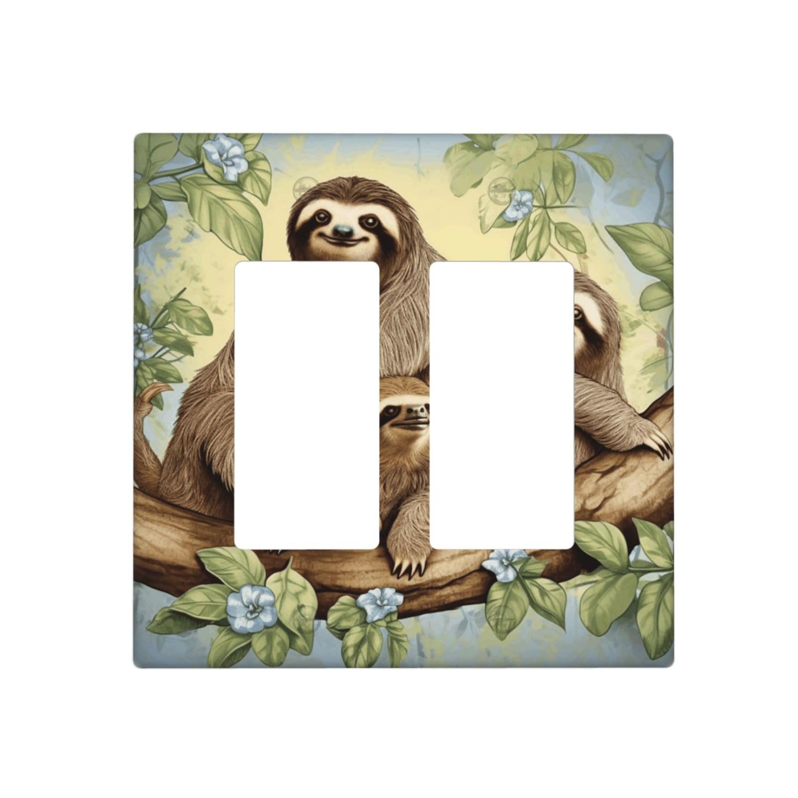 Kloph Style H Decorator Wall Plate 2 Gang Light Switch Covers Sloth Family Wallplate Double Toggle Switch Plate Mid-Size Electrical Outlet Covers Decorative Wall Switch Plate Cover