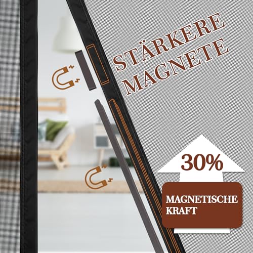Yotache 160x230cm Fliegengitter Doppeltür Ohne Bohren, Insektenschutz für Schiebetür Balkontür, Reißfest, Fokussierte Magnete für Schnelleren Verschluss, Schwarz-Türrahmenmaße