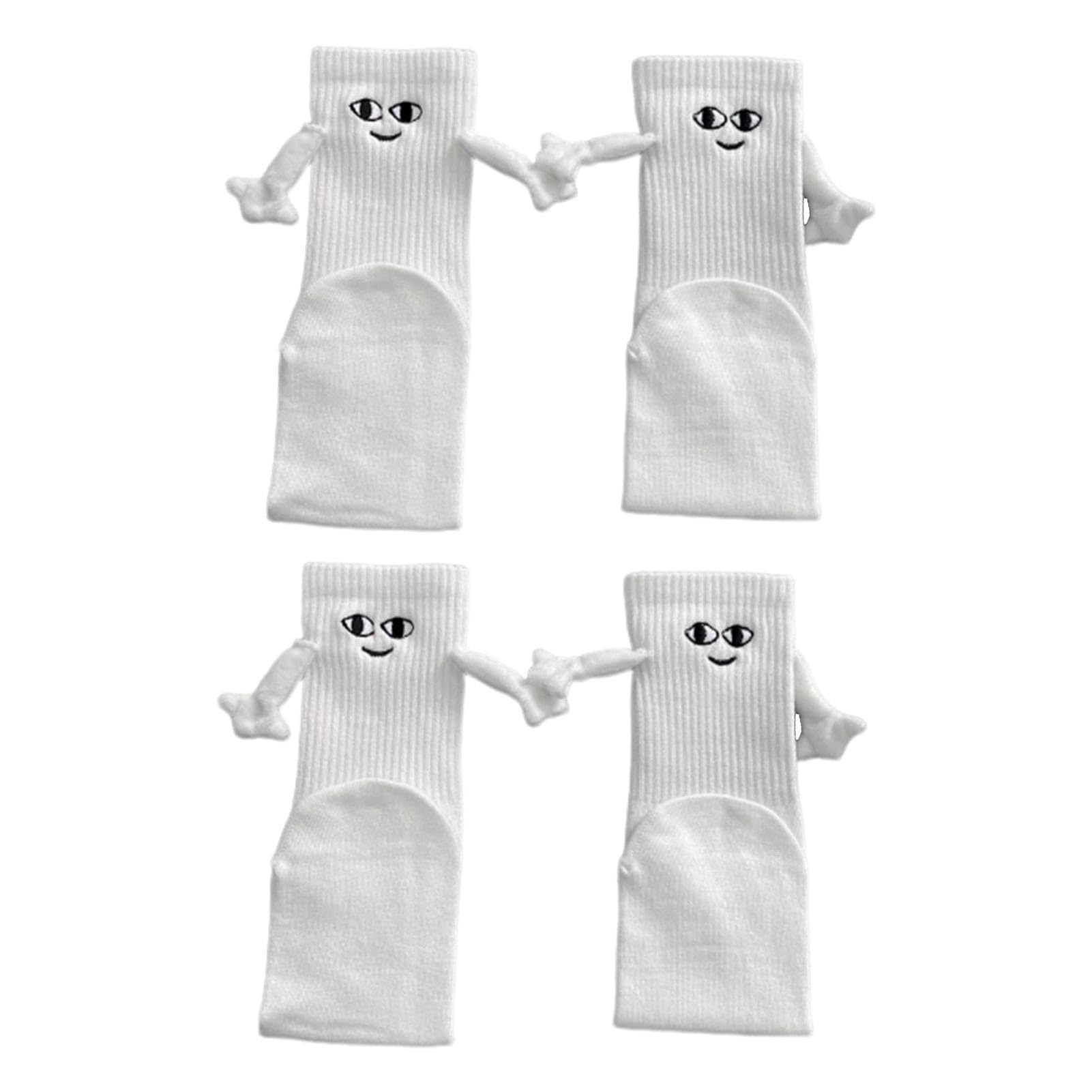 TISSACrackbone 14 Pairs 3D Doll Couple Socks - Couple Holding Hands Socks - Friendship Socks Magnet, Mid-Tube Cute Socks with S-miley Face, Gifts for Women Men