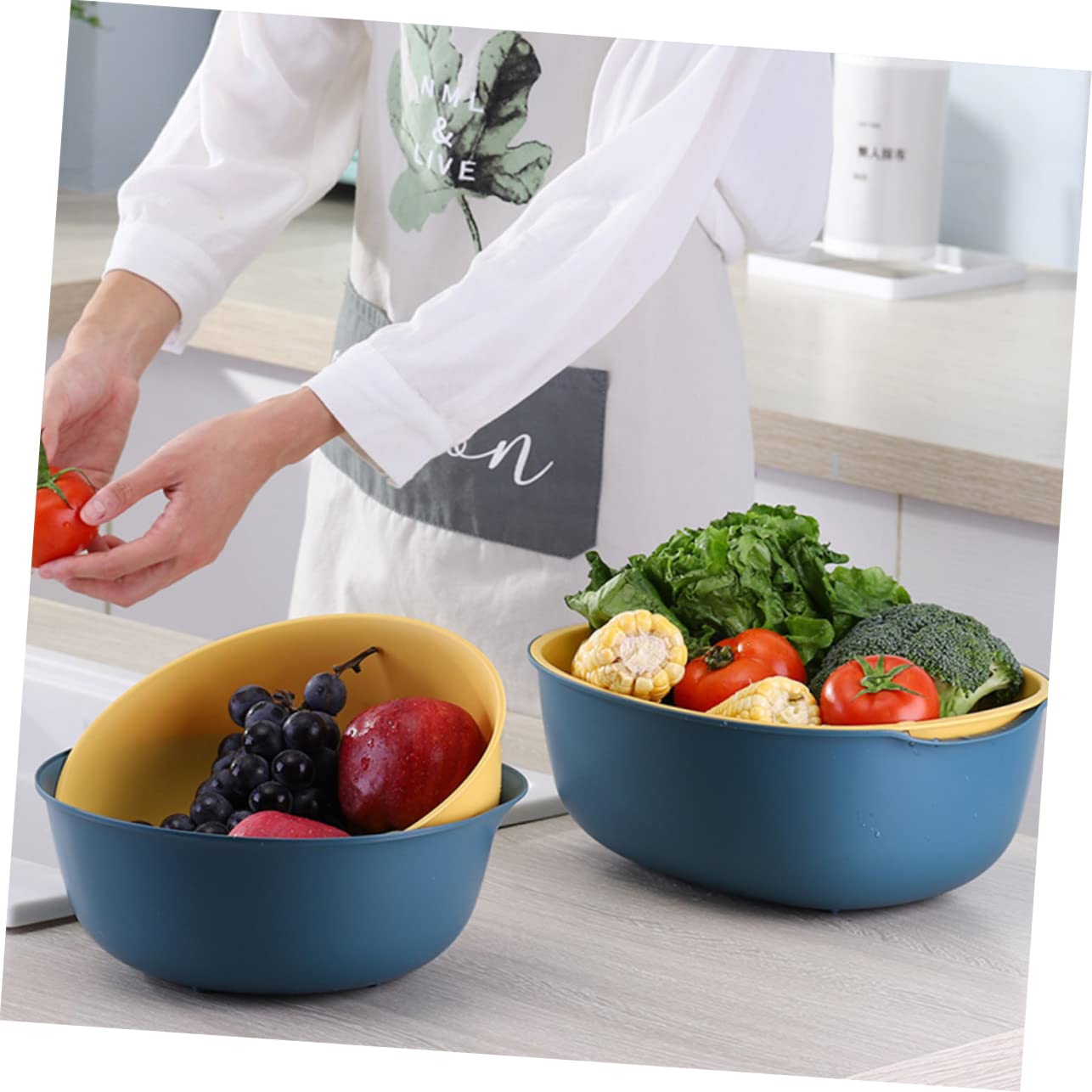 PRETYZOOM Scolapasta Clip, Cestino Lavaggio Verdure e Frutta in Pp, Doppio Strato, Drenaggio Rapido, Salvaspazio per Cucina e Casa