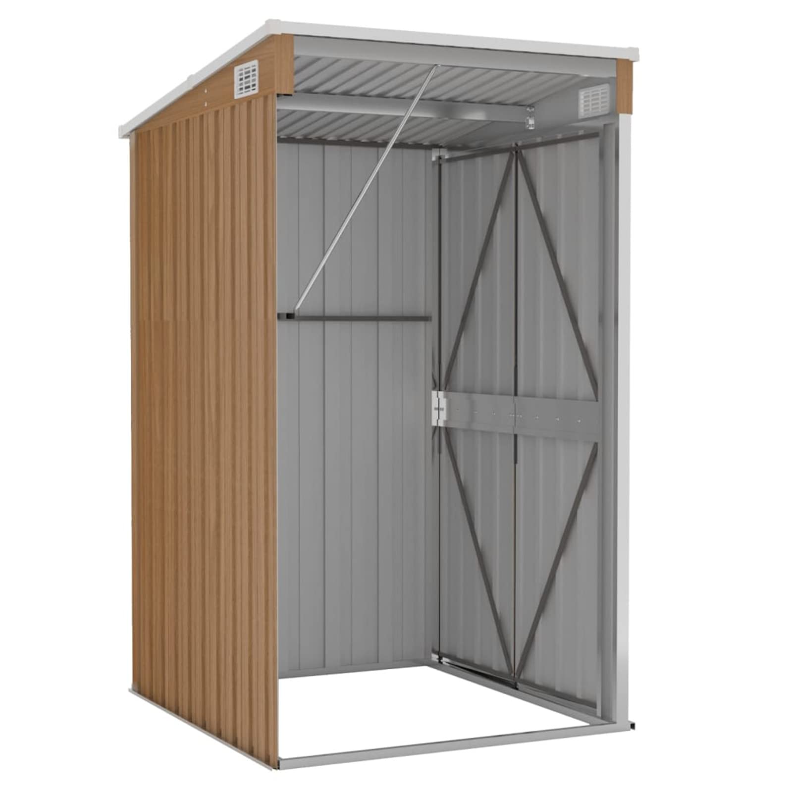 Gecheer Capanno Giardino a Parete,Capannone,Casetta,per Attrezzi,Casetta Porta Attrezzi,Porta Attrezzi da Giardino,Rimessa Attrezzi da Giardino,Capanno Attrezzi,Marrone 118x100x178 cm Acciaio Zincato