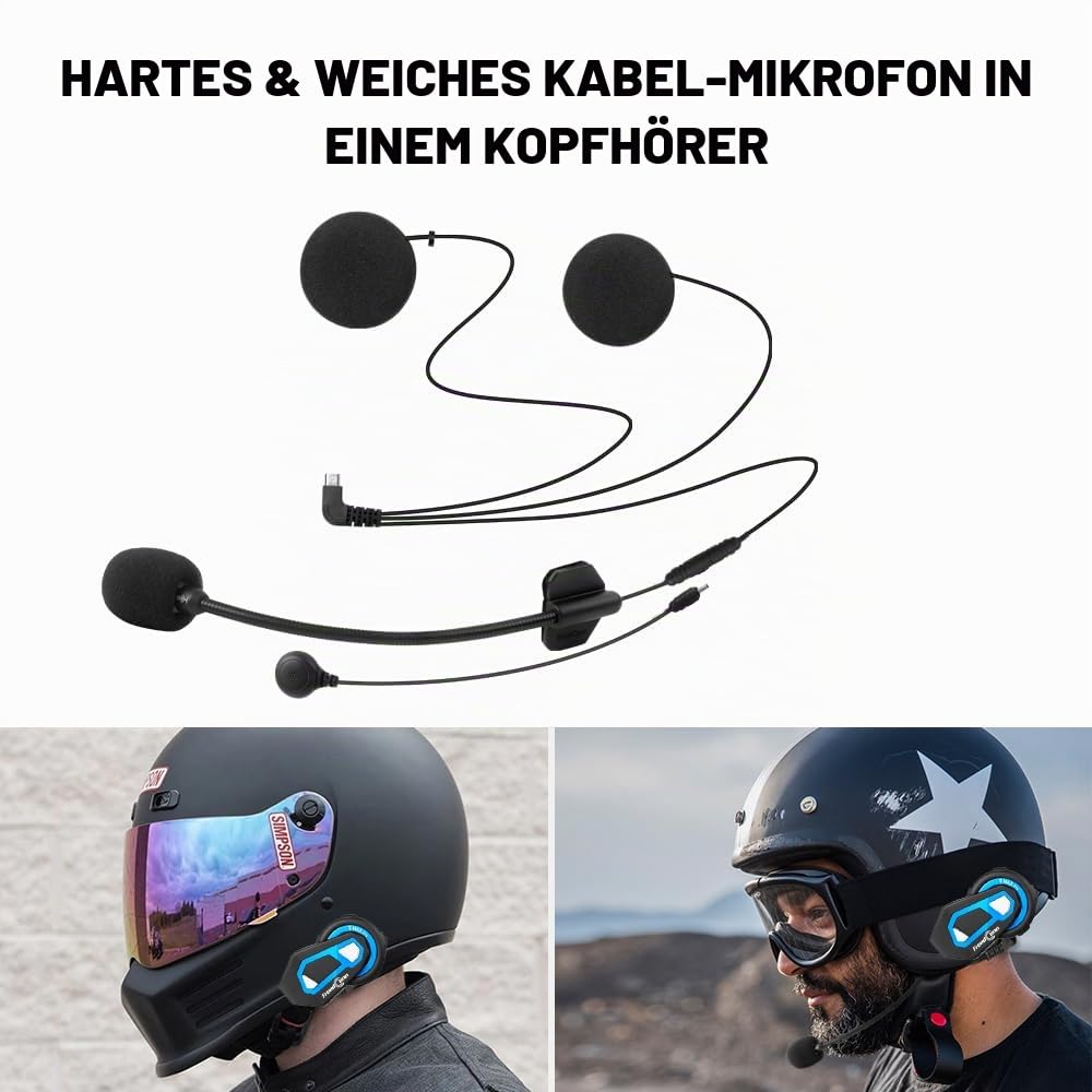 FreedConn T-Max Pro Motorrad Intercom für 6 Fahrer Gruppe, Helm Bluetooth 5.0 Headset mit Musik-Sharing, 570 mAh, 1000m Reichweite, IP65 Wasserdicht, FM Radio, Voice Prompt, Skifahren