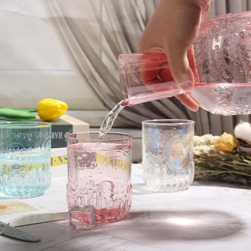 Retro Relief Glass Bedside Night Water Carafe with Tumbler