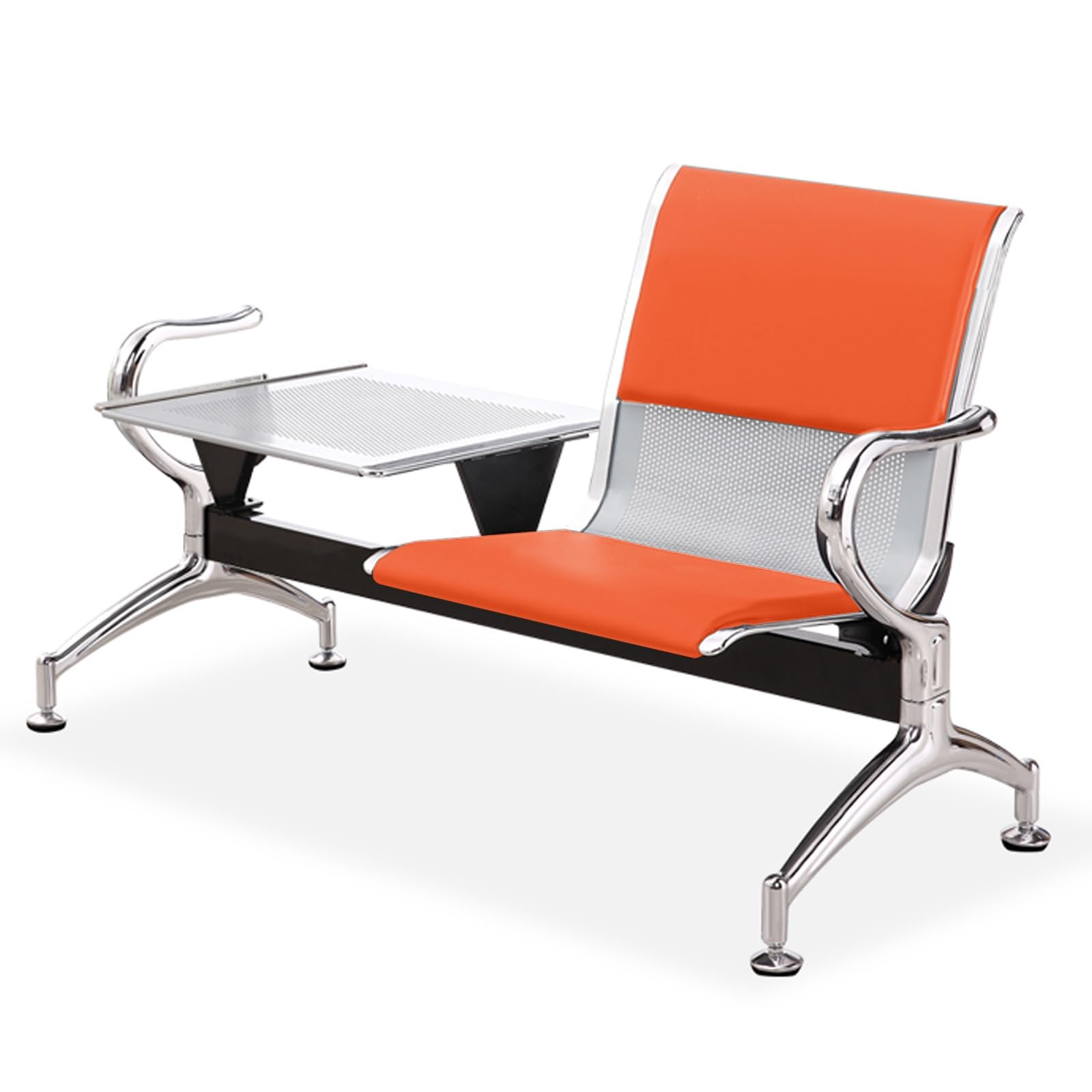 ASerZenith Steel Reception Bench With Armrests - Comfortable Seating For Waiting Rooms, Airports, Banks, And Hospitals - Includes Coffee Table,Orange