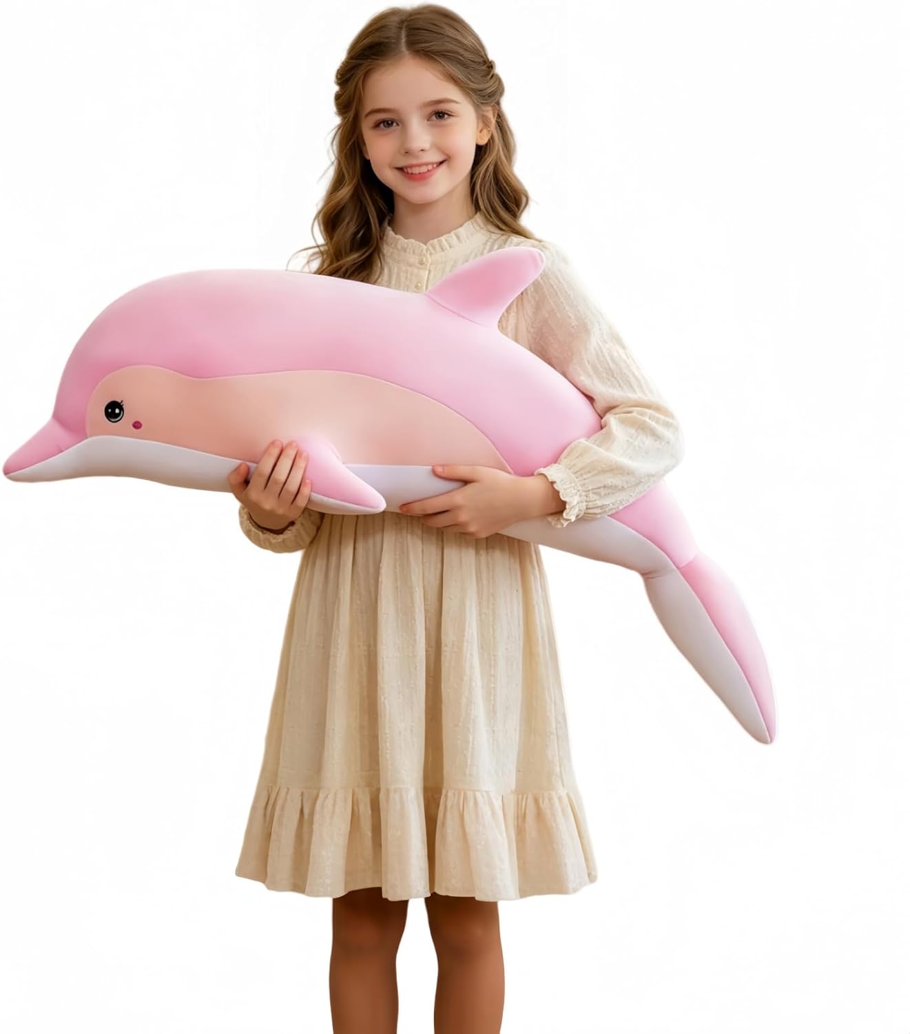 RYOLOY Dolphin Stuffed Animals Cuddle Pillow,39.3" Giant Stuffed Plush Animal Pillow Soft Marine Ocean Plush Dolphin Gifts for Every Age（Pink）