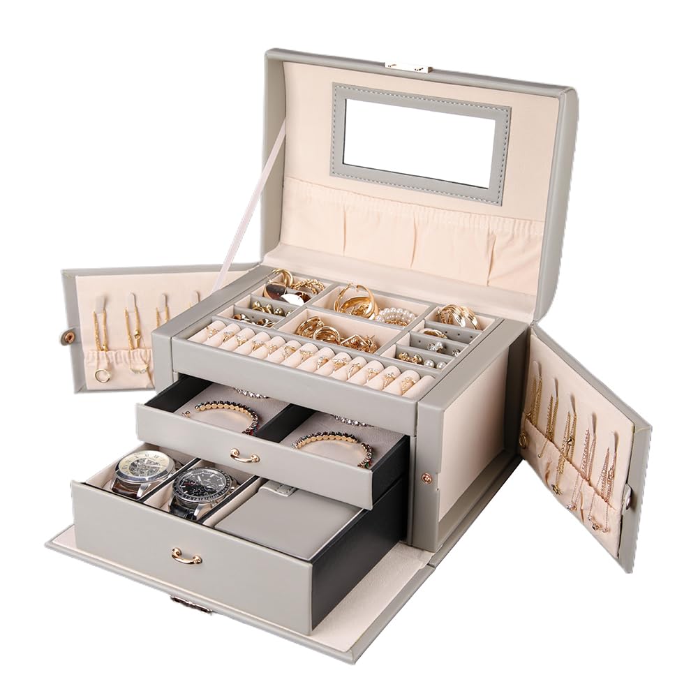 Boîte à bijoux pour femme grand format, rangement bagues et colliers sans nœuds