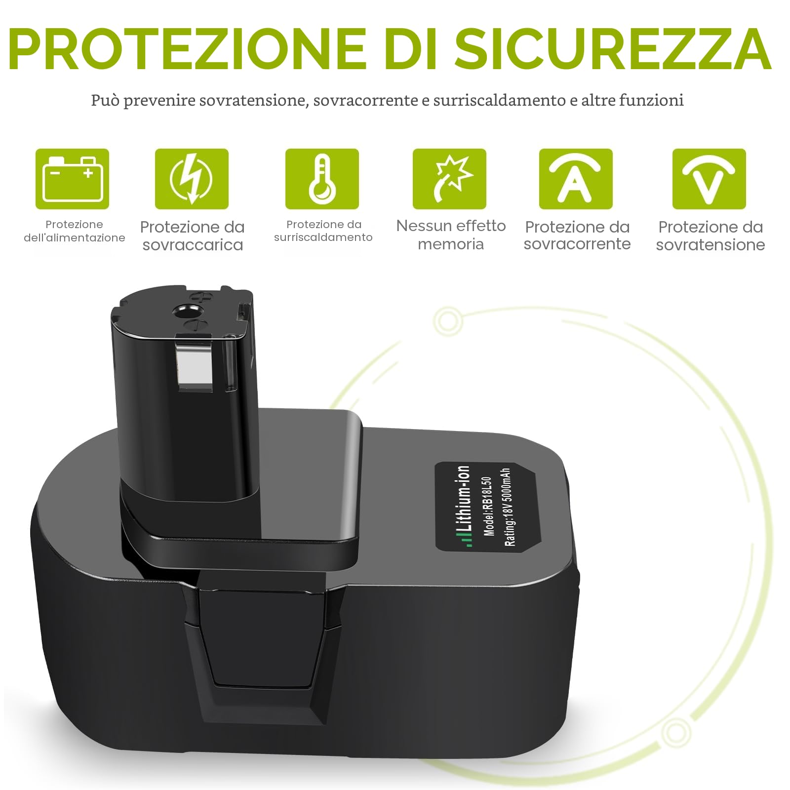 2 batterie di ricambio da 18 V, 5,0 Ah, per ryobi 18 V, RB18L50 RB18L40 RB18L25 RB18L15 RB18L13