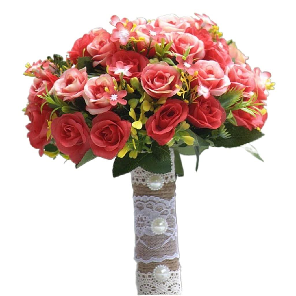 XDLEDMKIZ Wedding Bouquet Handmade Artificial Flower Rose Bouquet for Wedding Interesting