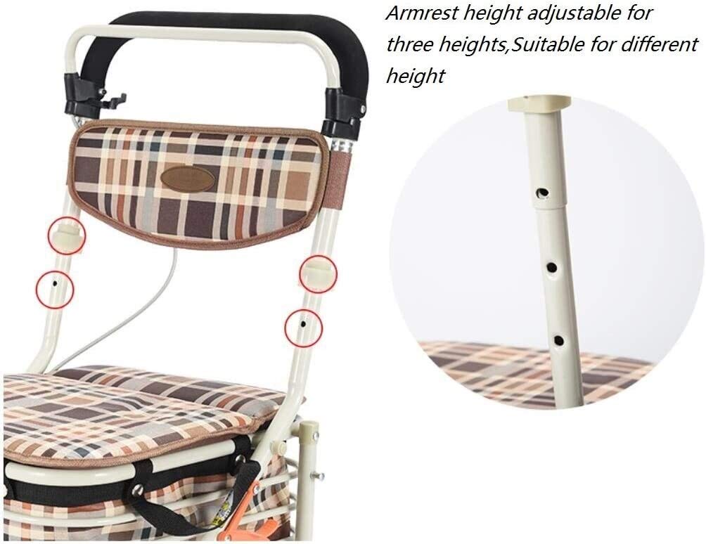 Chodzik dla seniorów, wałek do kółek medyczny chodzik, aluminiowy czterokołowy rollator pomoc w chodzeniu, siedzenie i kosz na zakupy, regulowana wysokość, lekka i bezpieczna konstrukcja