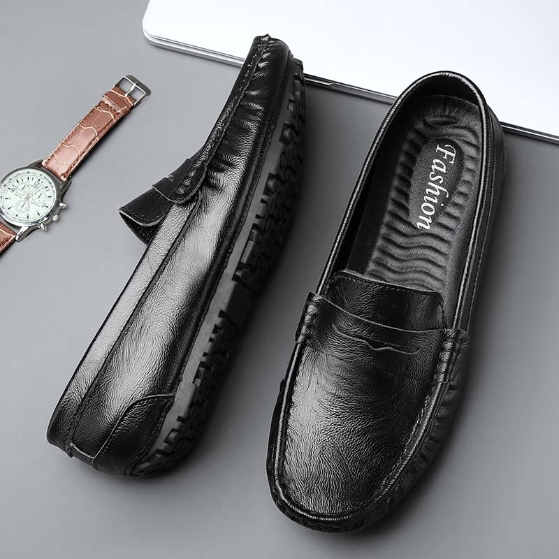 Mens Loafers Penny Loafer Genuine Leather Stitching Details Round Toe Anti-Slip Comfortable Flat Heel Prom Slip-ons4