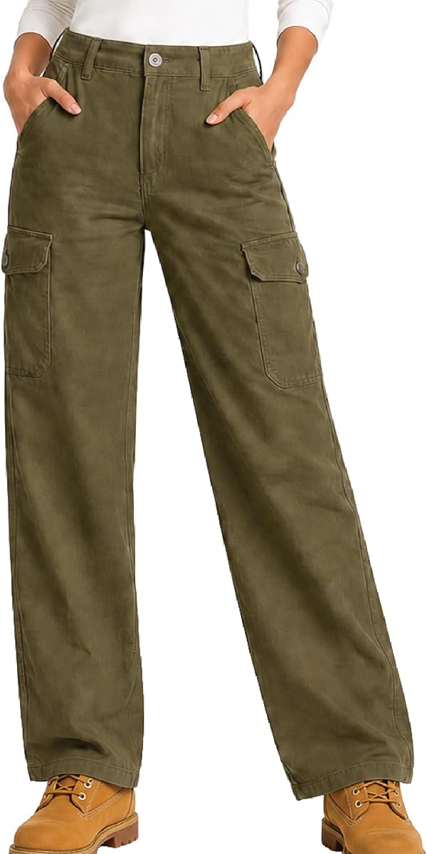 Womens Relaxed Fit Duck Canvas Cargo Pant- Runs Large | Loose Through The Leg- Size Down for a slimmer Fit, Side Cargo Pockets, Rugged Reinforced Double-Needle Stitching.