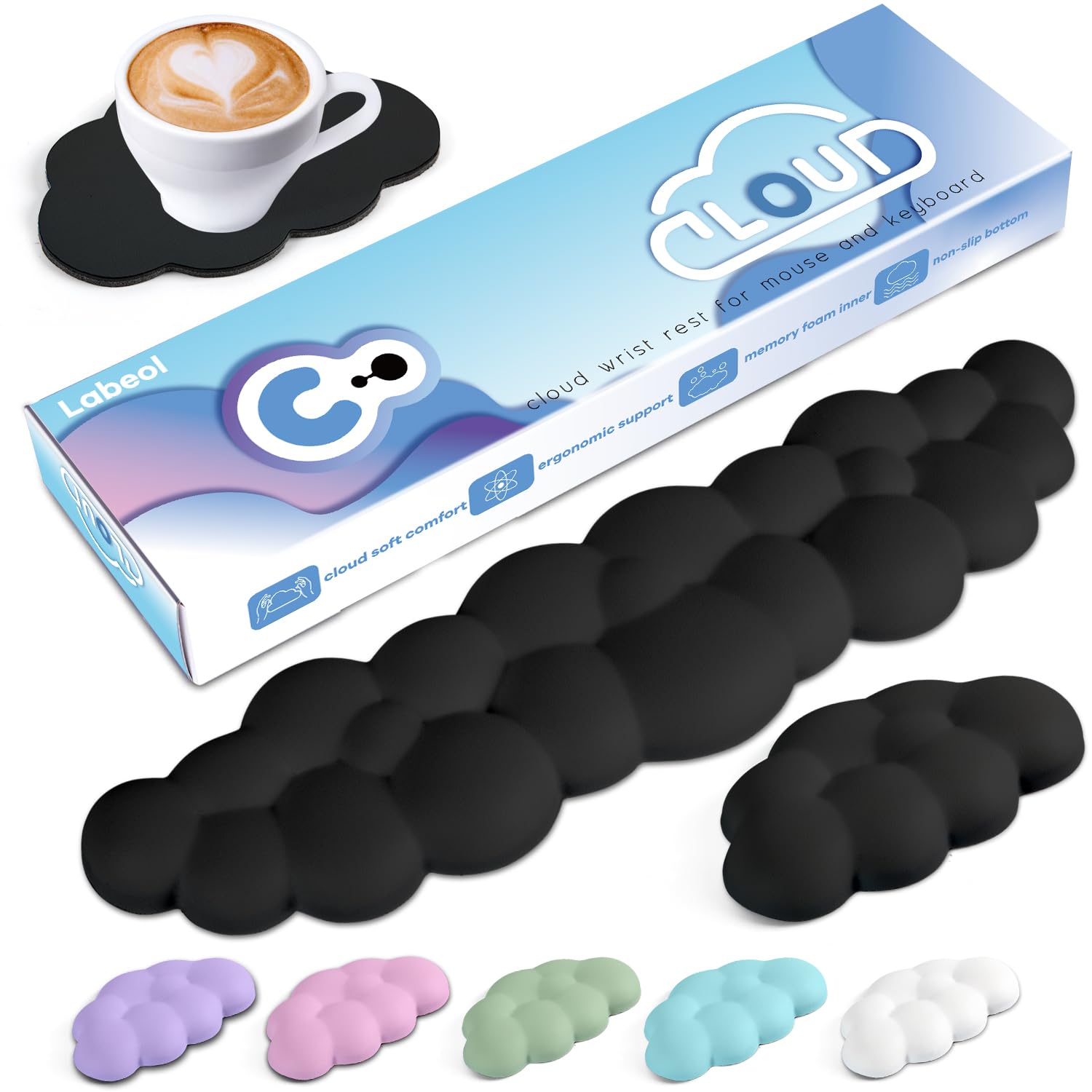 Cloud Wrist Rest for Computer Keyboard Arm Wrist Rest with Non-Slip Base Extended Wrist Rest Ergonomic Memory Foam for Keyboard and Mouse Typing Pain Relief, Office, Gaming, Computer