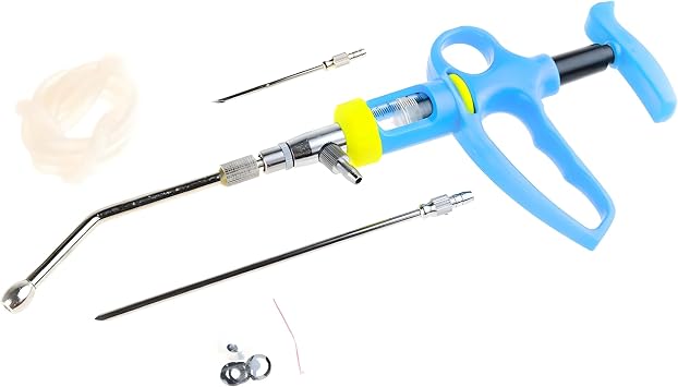 Two in One Animal Continuous Injector, Semi Automatic Livestock Syringe Continuous Syringe Feeding Oral On Cattle Sheep Goats Livestock Veterinary Feeding Gun Drencher, for Ranches and Farms