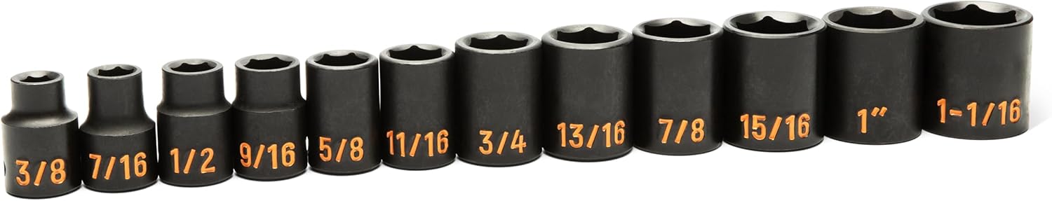 GEARWRENCH 12 Piece 1/2" Drive 6 Point SAE Hi-Viz Impact Socket Set | 84931H