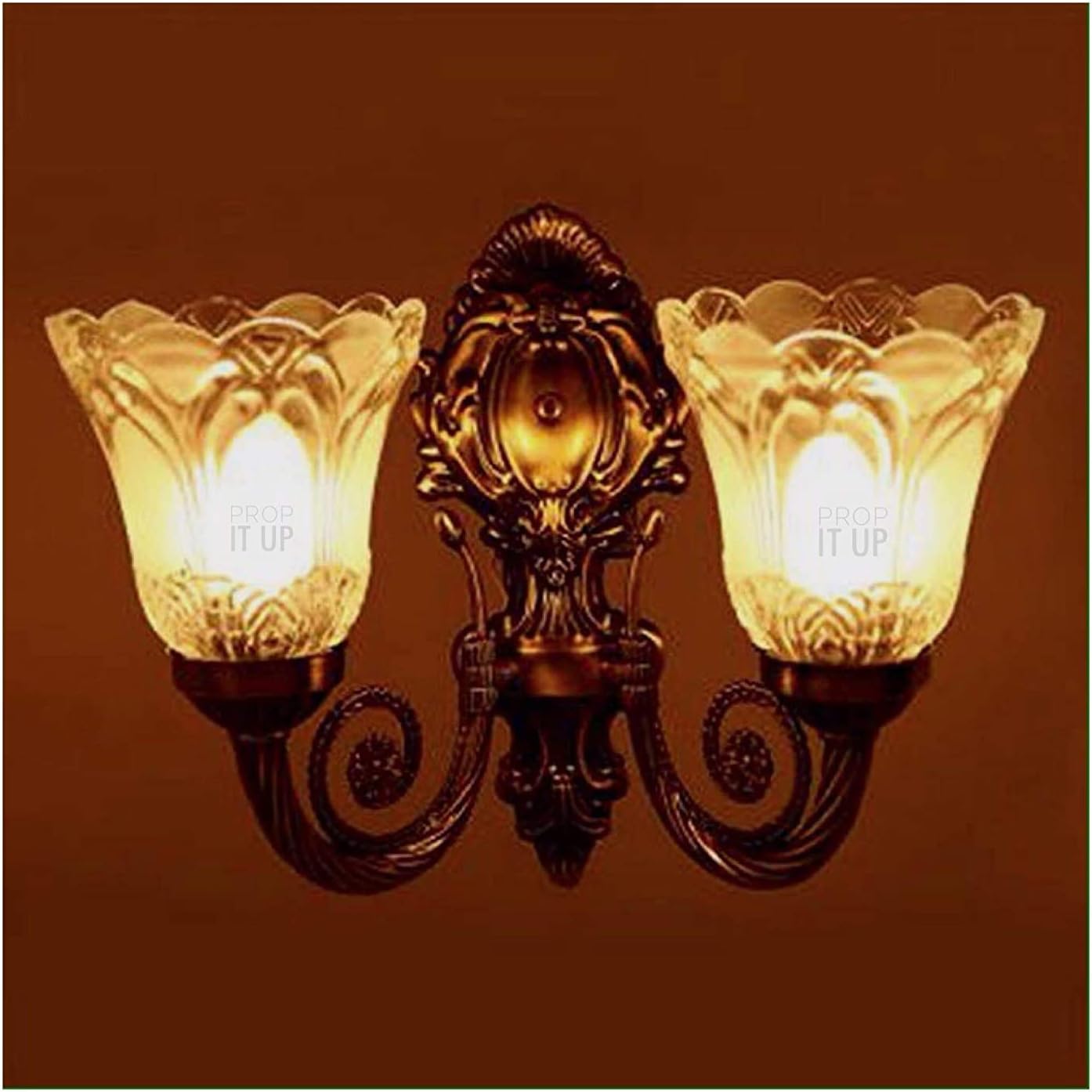 Prop It up Portuguese Style Antique Golden Wall lamp with 2 Lamp Shades, Gold (Double Wall Light)