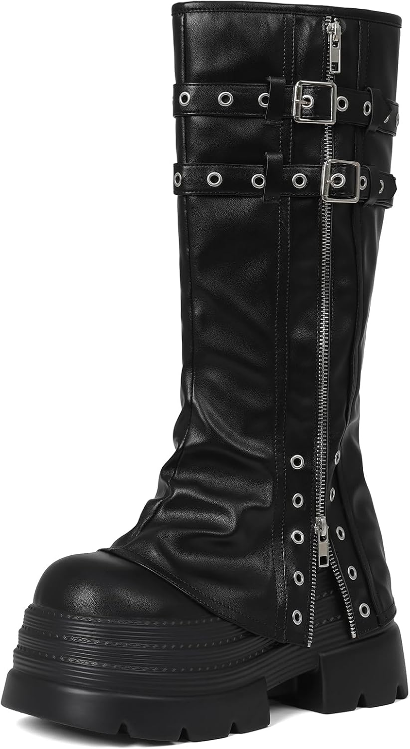 Fold Over Boots Mid Calf - Slouchy Combat Style