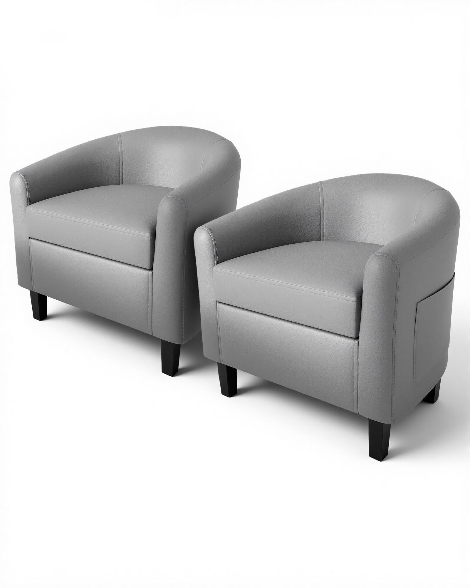 GarveeHome Accent Chairs Set of 2 Faux Leather Chairs Barrel Club Chairs Comfy Living Room Chairs with Sturdy Legs for Bedroom Reading Room Waiting