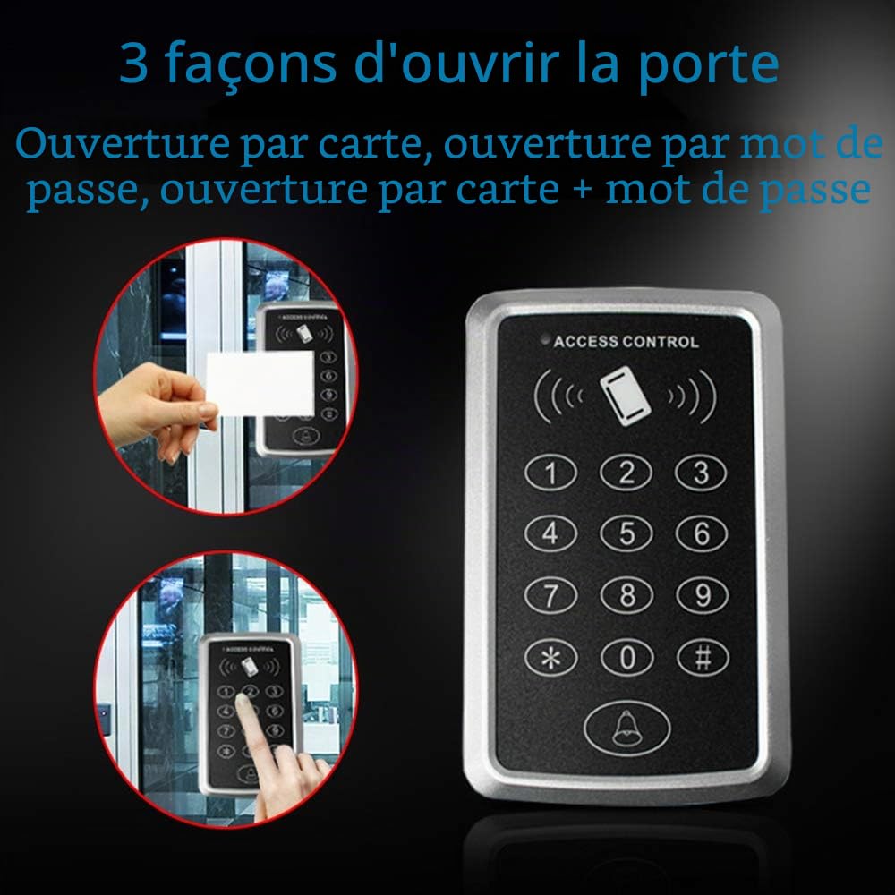 YAVIS Ensemble Complet De SystèMe De ContrôLe D'AccèS Rfid, 180kg / 350lbs Serrure éLectromagnéTique, Alimentation 3a, Sortie De Bouton De Porte D'EntréE De Clavier NuméRique 10 Porte - CléS