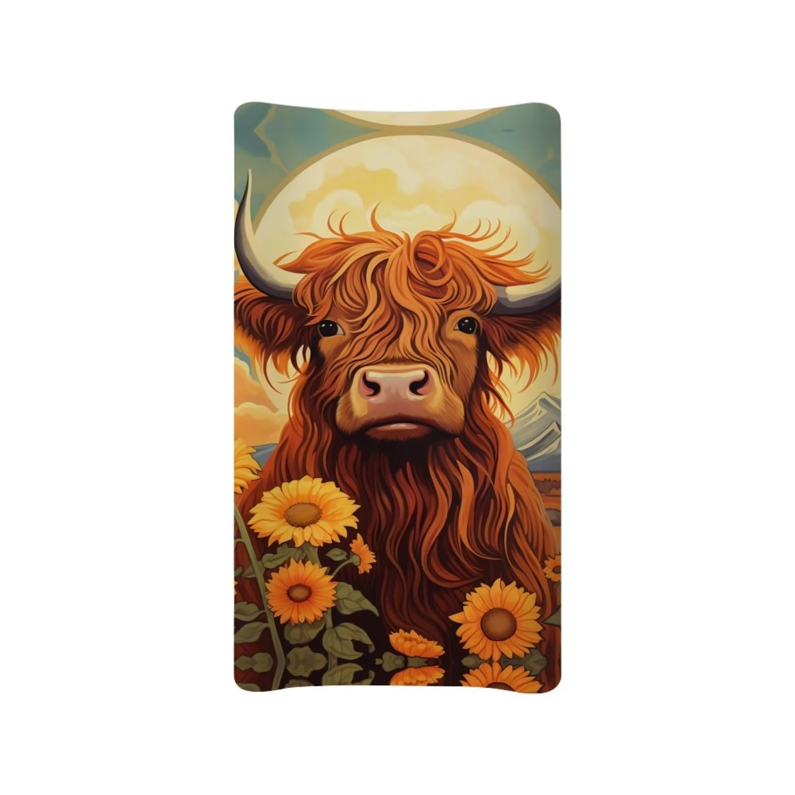 Guosanchn Highland Cow Sunflower Changing Mat for Boys and Girls Soft Breathable Stretchy 32" x 16" โ image 1