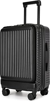 review KAXIWW 20-Inch Lightweight PC Hardside Suitcase, Airline Approved, Spinner Luggage with Front Zipper Pocket, TSA Combination Locks, Carry On Luggage with USB Charging Port, for Travel (Black, 20IN)