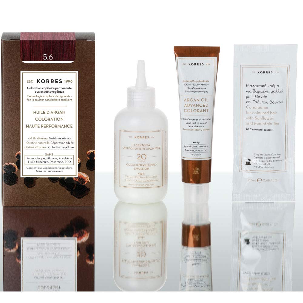 KORRES Argan Oil Colorant – ammoniakfreie Haarfarbe mit Bio-Arganöl Hellbraun Rot 5.6 – 100% Grauhaarabdeckung & vegan für ein langanhaltendes Farbergebnis (Packung mit 4)