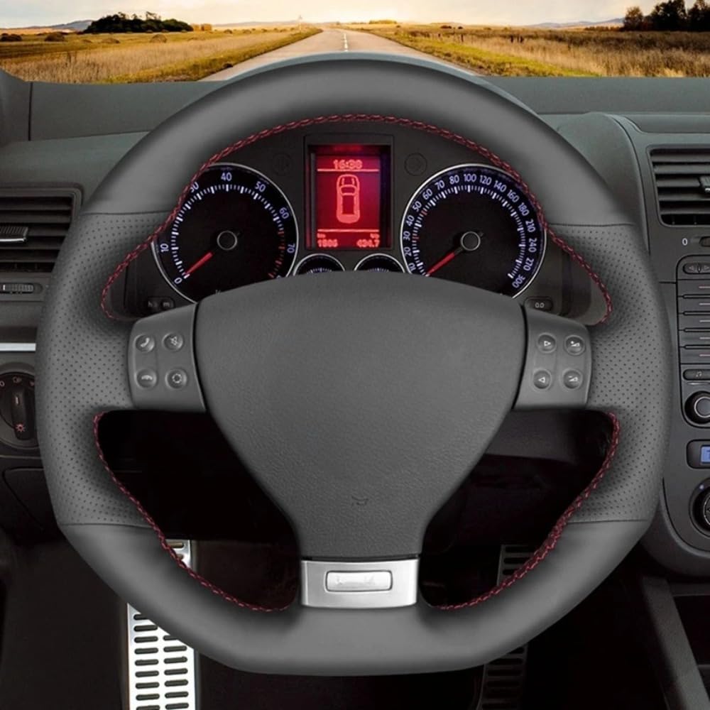 Ręcznie szyta osłona na kierownicę samochodu, antypoślizgowa i oddychająca, ultracienka skóra z włókna, owinięta szwami, do Volkswagen Mk5 GTI VW Golf 5 R32 Golf 5 Passat R GT 2005 (biała nić)