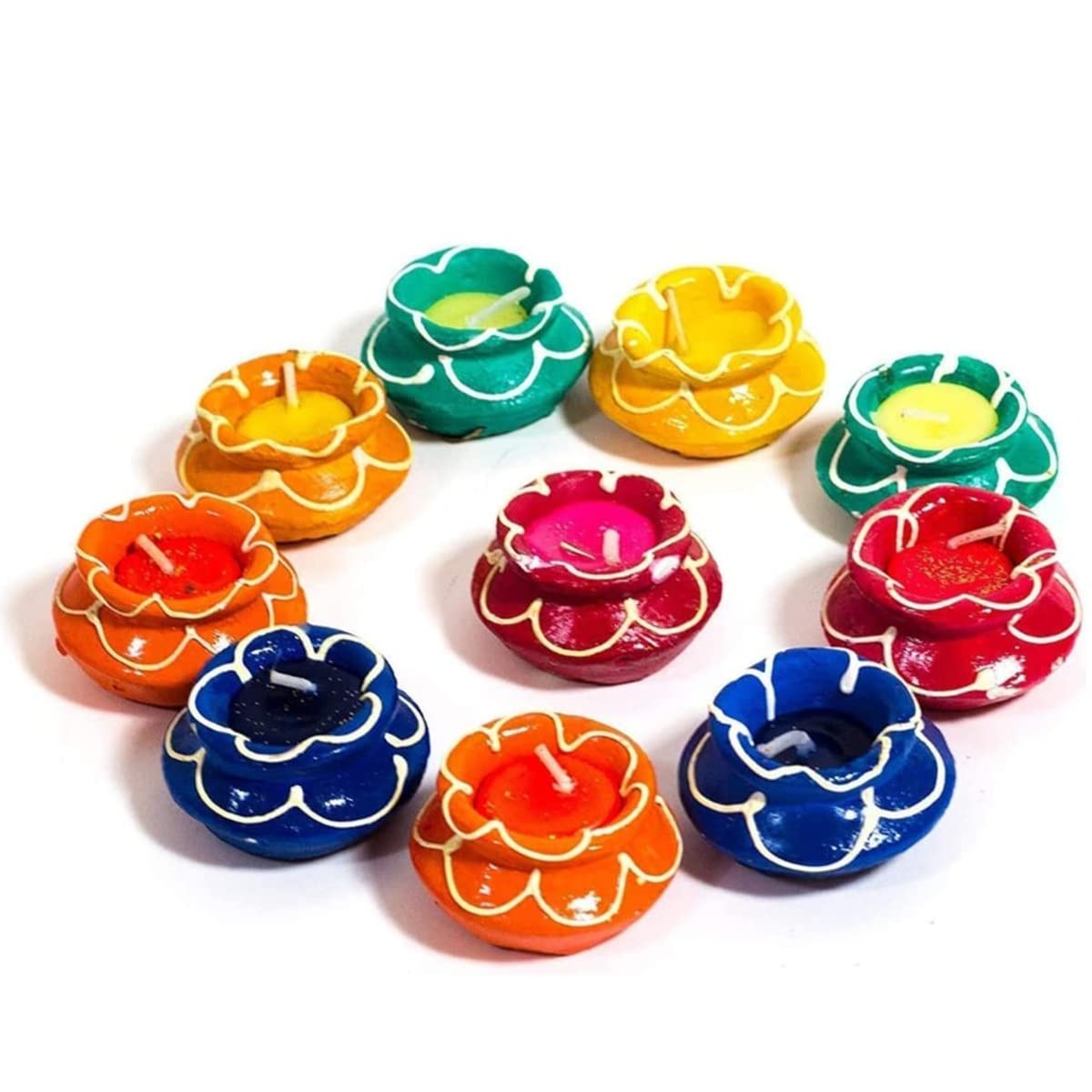SKYTRENDS Decorative Matki Diyas/Colourful Diya Set/Diya for Diwali (Pack of 10)-001