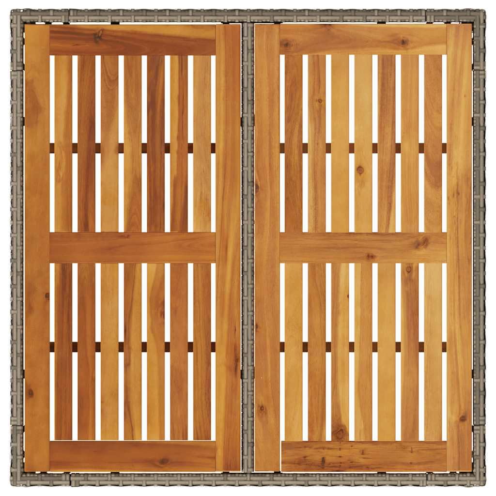 Stół ogrodowy z blatem z drewna akacjowego, szary, 90 x 90 x 75 cm, polirattanowy stół do jadalni, taras, stabilna rama stalowa malowana proszkowo, łatwy w pielęgnacji blat stołu