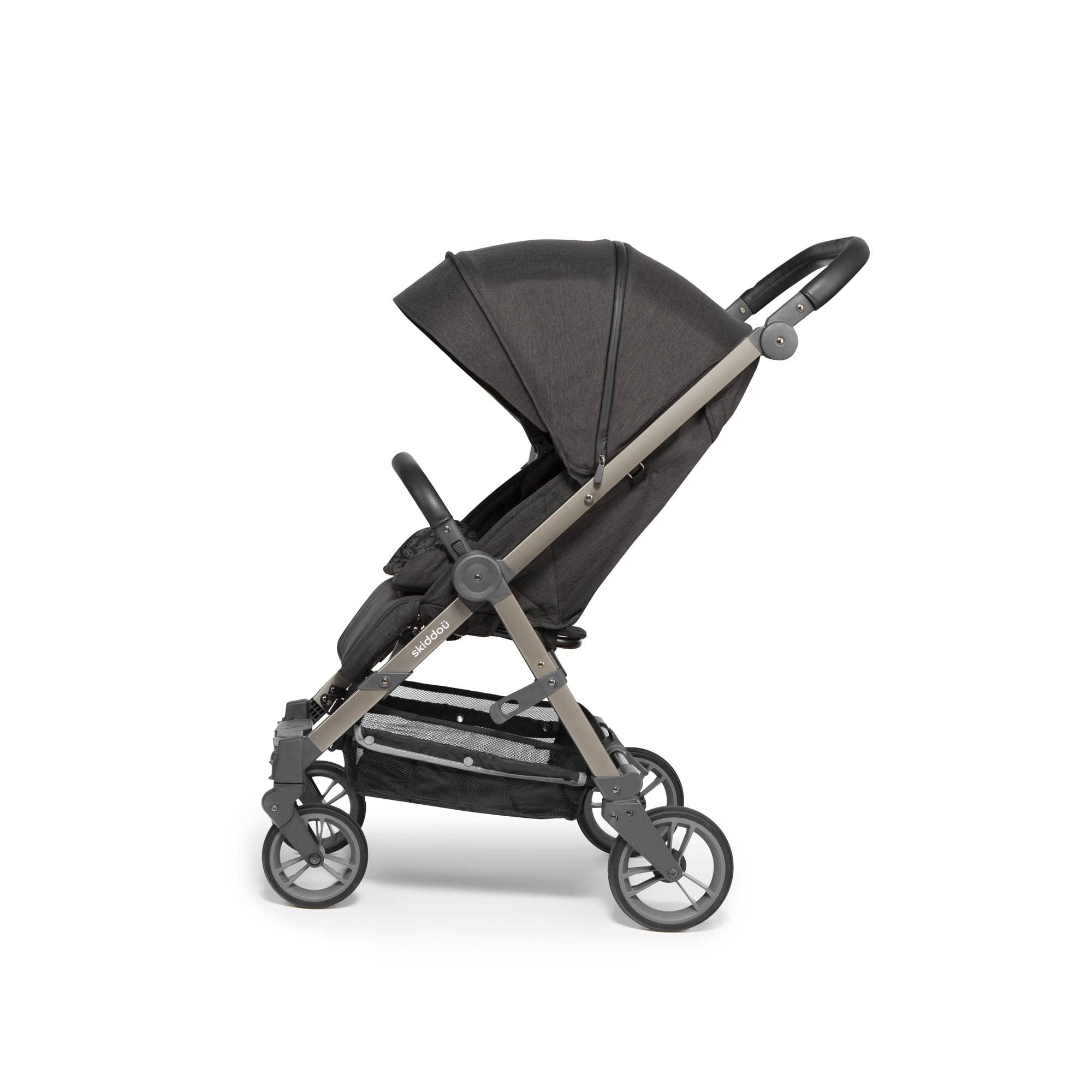 skiddoü passeggino leggero Mell, ruote grandi ammortizzanti, da viaggio pieghevole, schienale regolabile, impermeabile, zanzariera, fino a 22 kg, nero