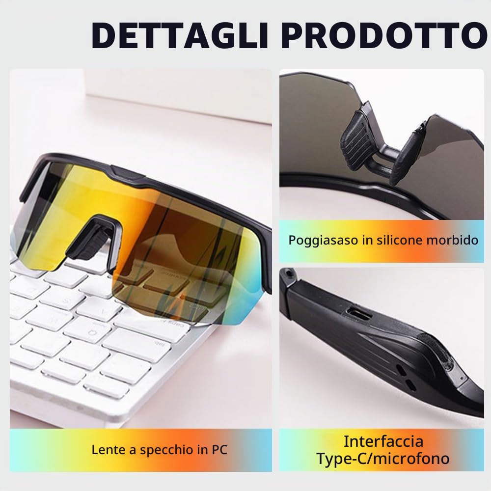 Occhiali da ciclismo smart polarizzati da uomo, occhiali sportivi dual-Bluetooth 5.3 rapidi da donna, occhiali da sole UV400 per uomo e donna, MTB, risposta con un clic, altoparlanti musicali