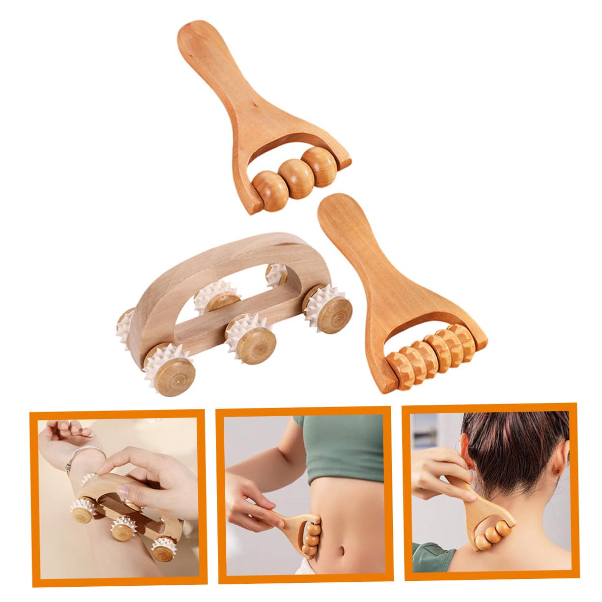 VALICLUD 3 Set Set Massaggiatore Bob Massaggiatore Portatile Piedi Cervicale A Mano Per I Muscoli Manuale Di Legno 3 Pezzi * 3