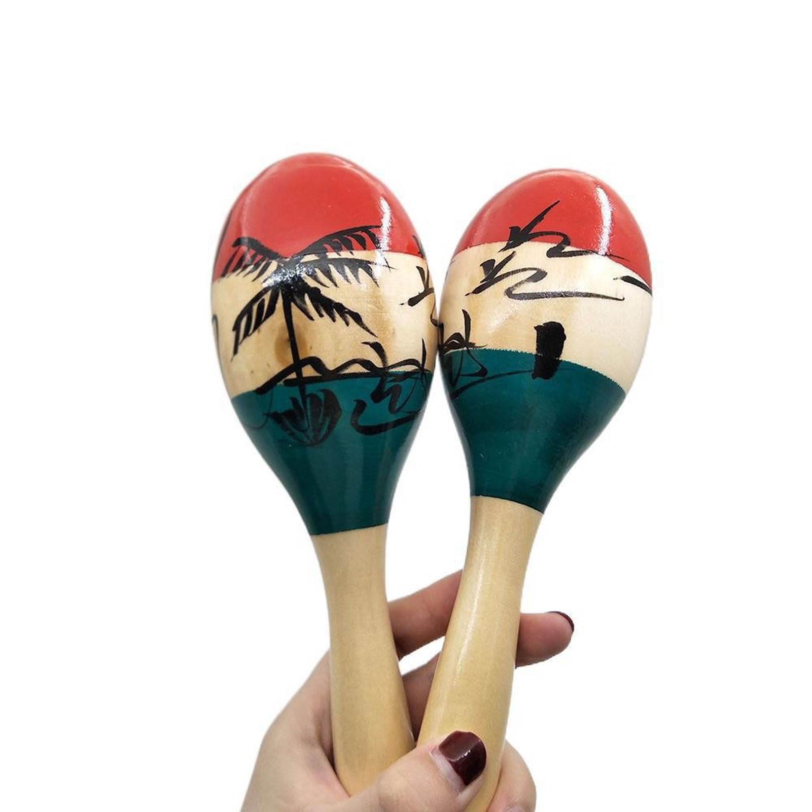 2 Paczki Drewniane Marakasy Muzyczne Malowane Drewniane Maraca Ręczny Instrument Perkusyjny, Dekoracje Świąteczne Fiesta Dla Muzycznej Zabawy (Color : B)