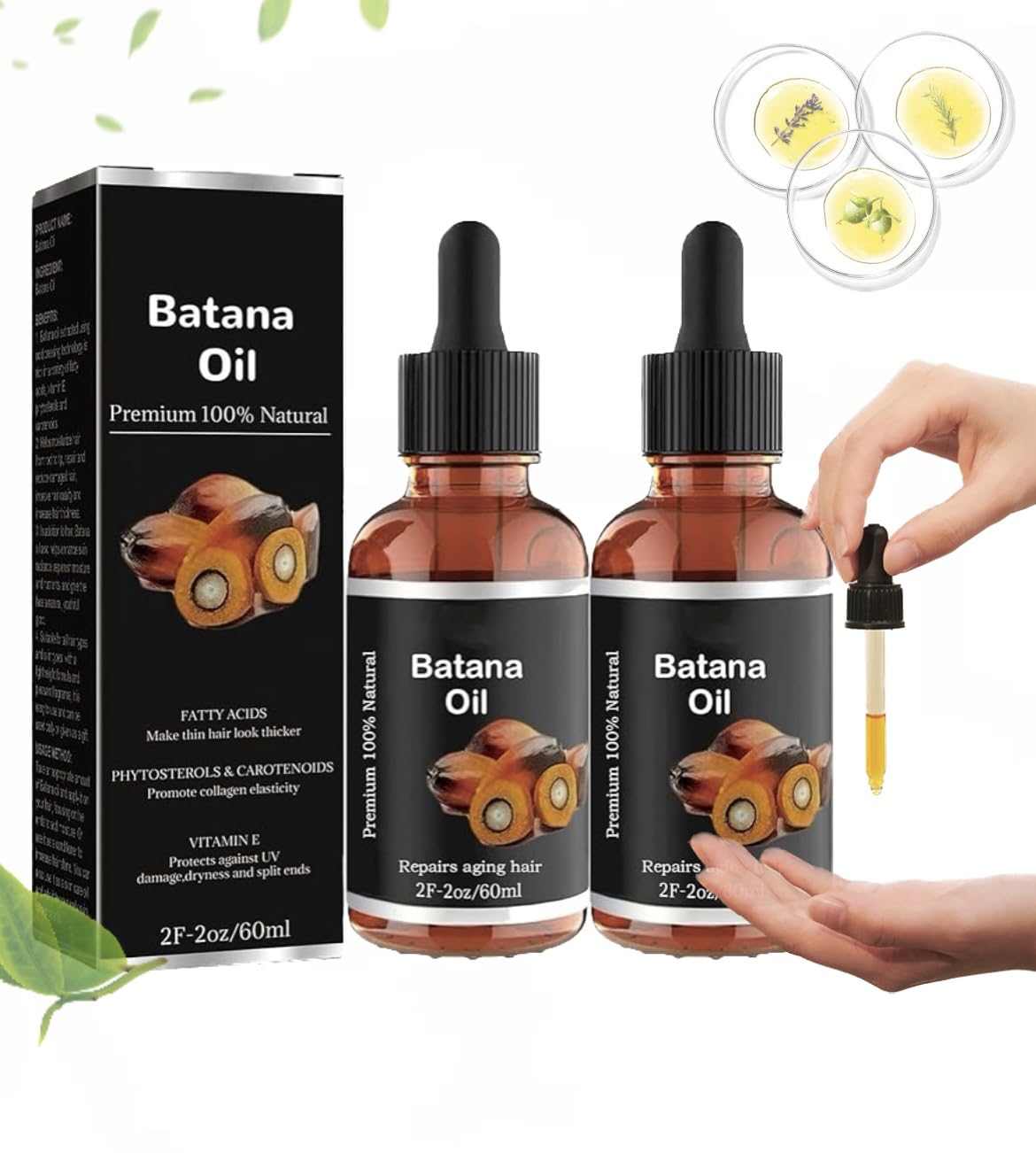 Batana Oil Organic for Healthy Hair,Batana Oil Premium 100% Natural,Promotes Hair Wellness for Men & Women Enhances Hair & Skin Radiance(2pcs)