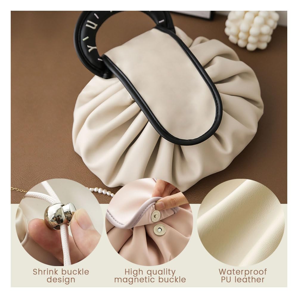 Drawstring Makeup Bag, Large Cosmetic Bag Travel Makeup Organization Case, Toiletry Bag Suitable for Travel Gift and Daily Use (Brown) - Image 4