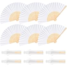 6 Pieces White Hand Held Bamboo Folding Fans Foldable Paper Fans Handheld for Women Girls Wedding DIY Decoration Church Home Party Favors Summer