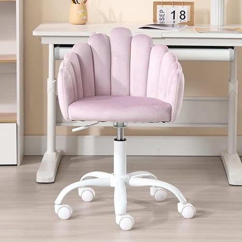 Miniatura 10 de DUOMAY Silla de escritorio para niños, silla giratoria para computadora para niños y niñas, silla de estudio tapizada de tela de felpa, bonita silla