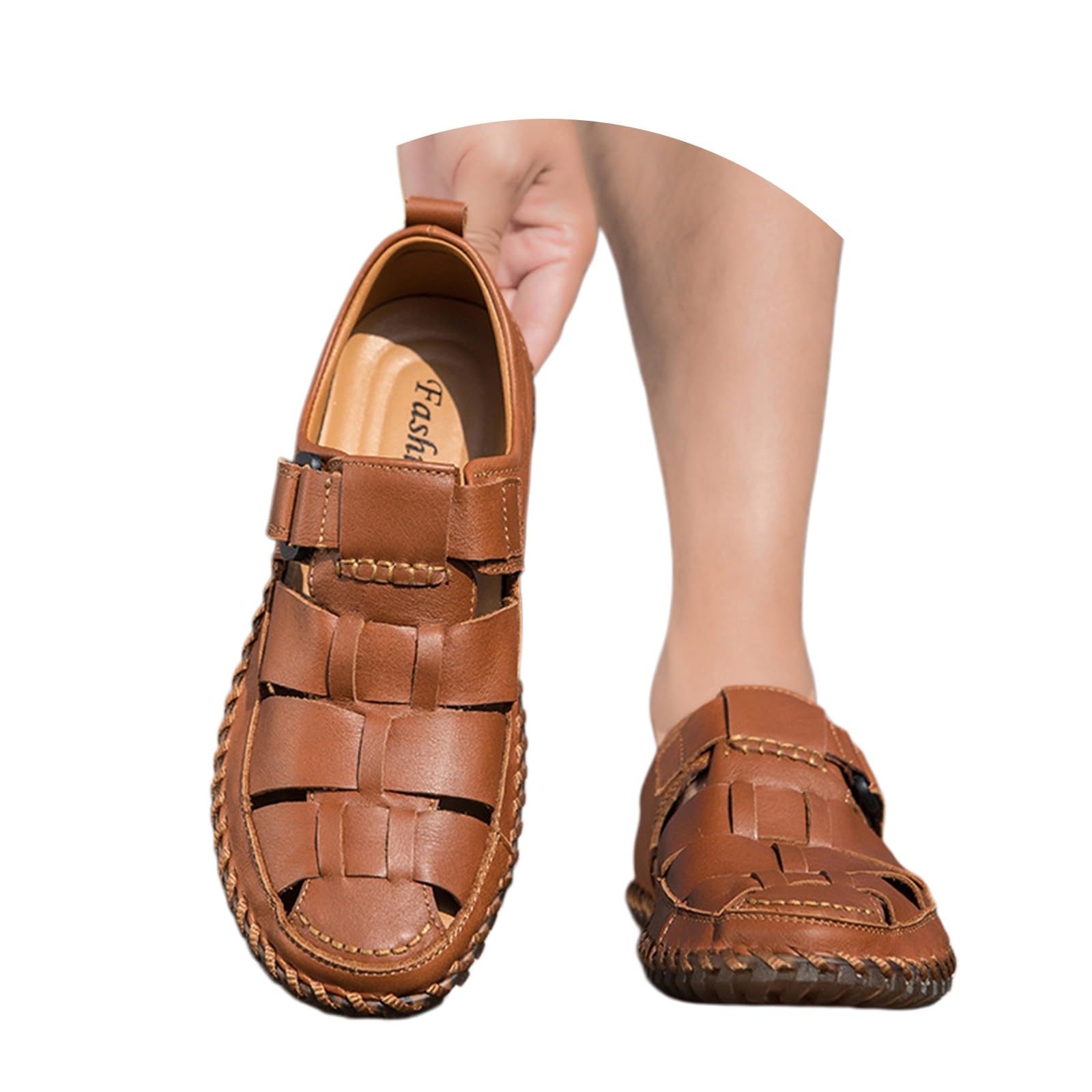 Scarpe Donna Eleganti estive Chiuse - Sandali Bassi Donna Color Cuoio | Bassi pianta larga Scarpe antiscivolo Leggeri e Comodi sandali slip on facili da mettere Sandalo casual da Esterno