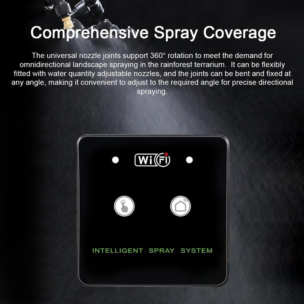 Smart WiFi Terrarium Misting System, 360° drehbare Sprühdüsen, automatisches Luftbefeuchter-Set für Regenwaldpflanzen, Reptilien (4 Düsen)