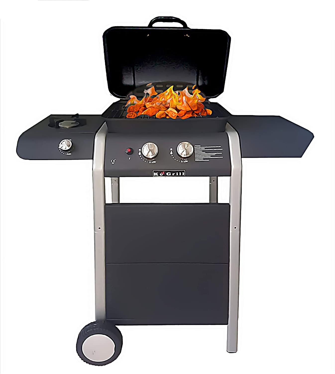 Barbecue A Gas 2 Fuochi + Fornello Laterale Griglia in Acciaio Inox a Pietra Lavica da Giardino Esterno PIC nic …