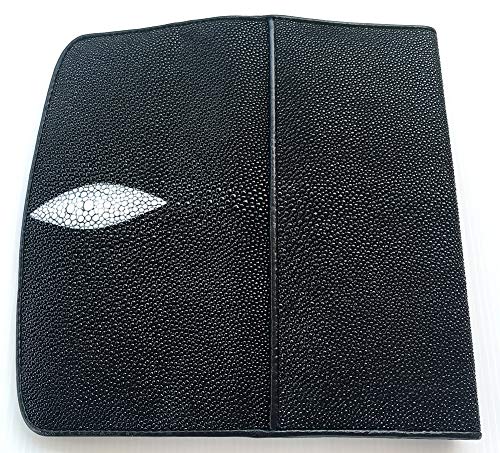Julie Genuine Real Stingray Skin Leather One Eye Trifold Clutch Black Wallet3