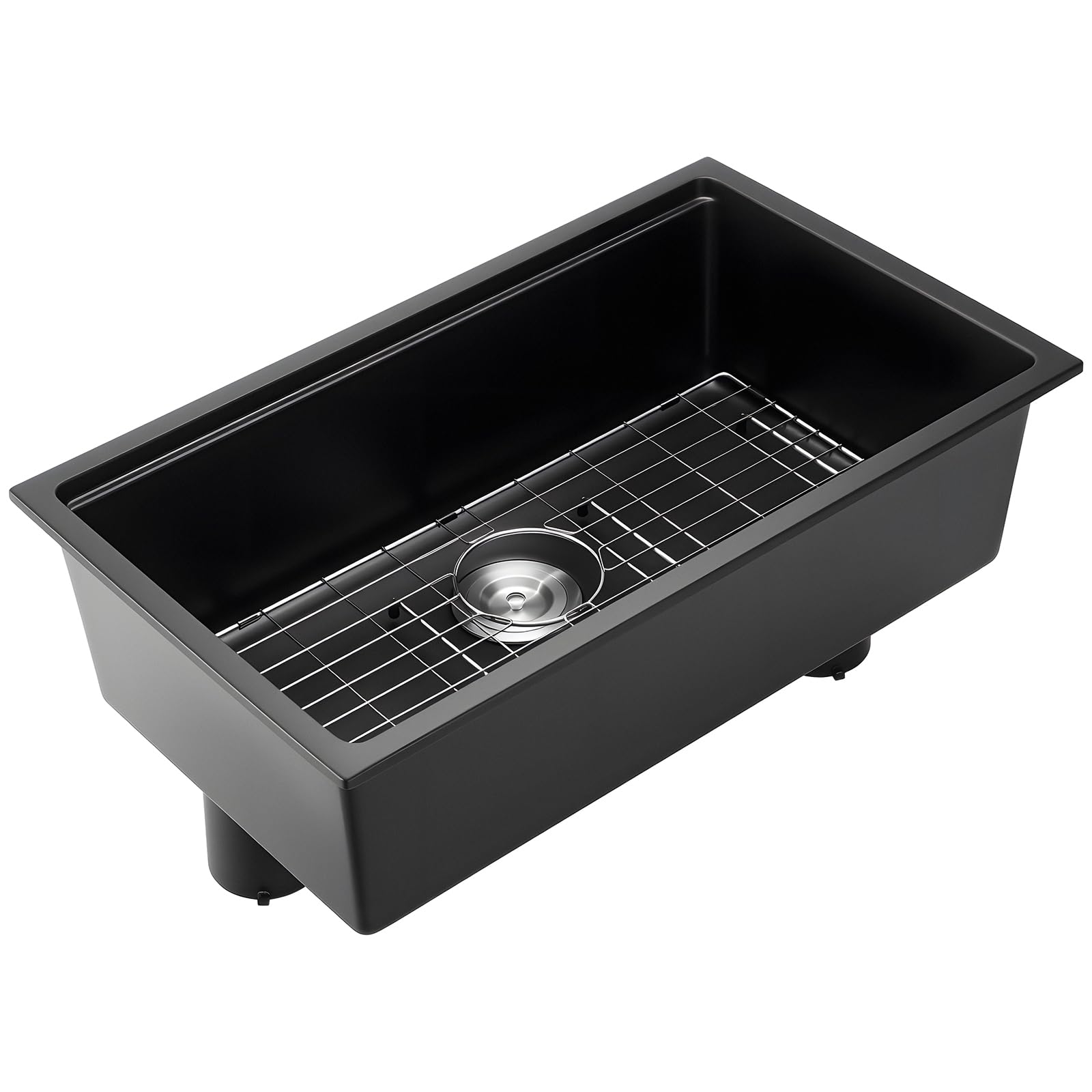 VEVOR Fregadero de Cocina de Granito Doméstico Montaje en Superficie, Fregadero Empotrado de Estilo Rústico con Accesorios, para Autocaravanas, Cocinas de Preparación, Negro, 762 x 457 x 230 mm