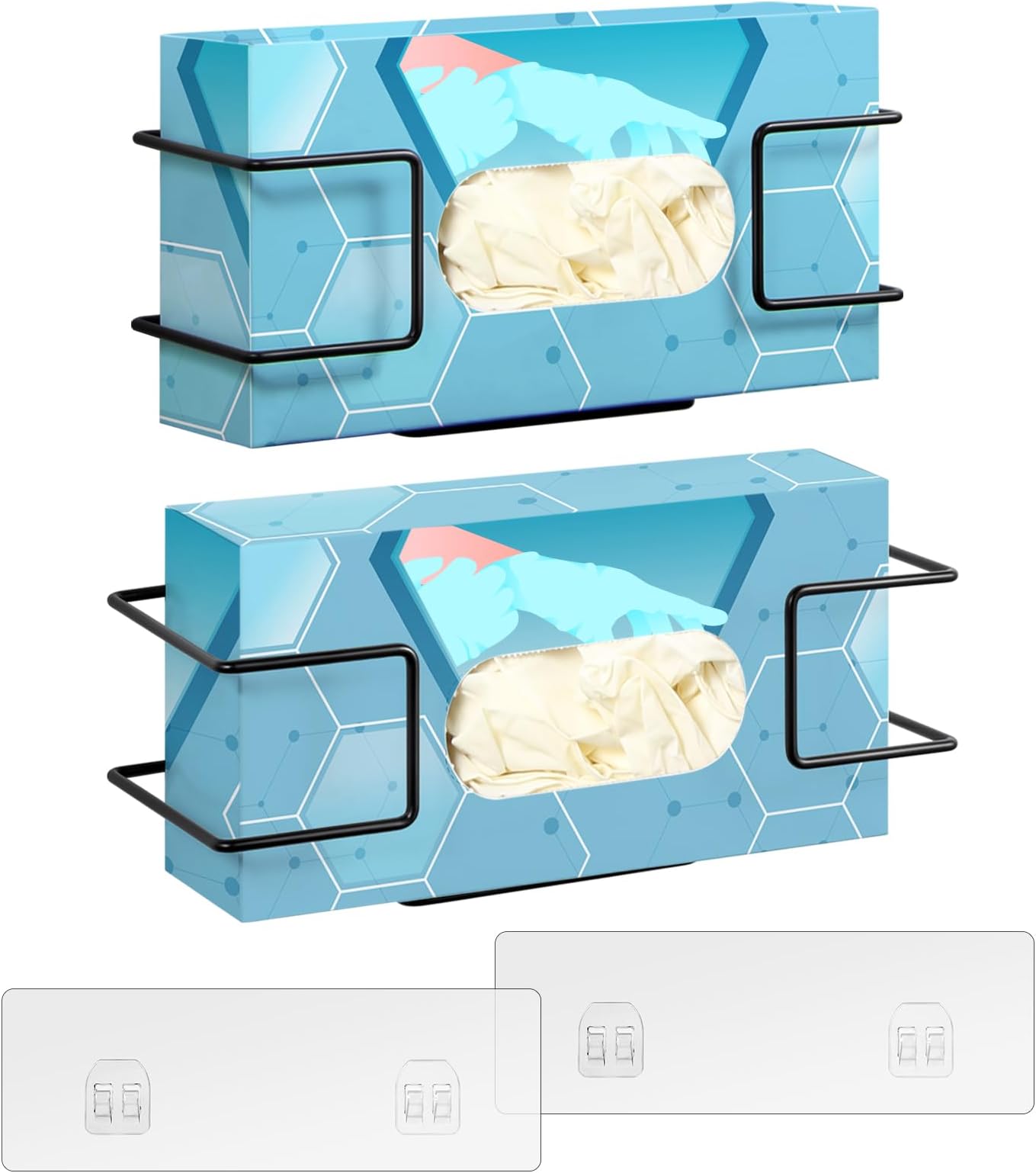 THYGIFTREE Glove Box Holder Wall Mount Dispenser, 2 Pack Metal Rack for Rubber Latex Disposable Gloves Facial Tissue, Black