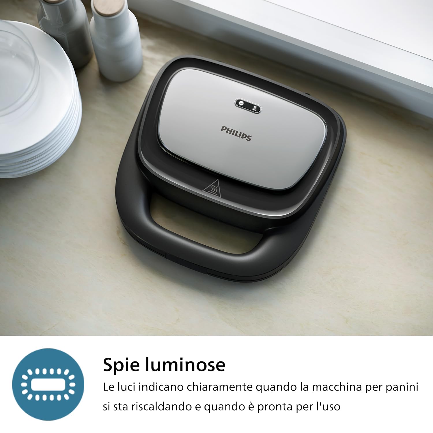 Philips Serie 5000 Macchina per Panini - Set di 3 Piastre per Panini, Sandwich e Cialde. Piastre Antiaderenti. Taglia e Sigilla. Potenza di 750W. Nero (HD2350/80)