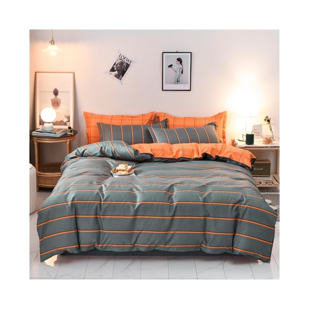 Bedding Set Copripiumino a Righe, 3 Pezzi, Reversibile, con a Quadri Arancioni neutri, Set di Biancheria da Letto Geometrica