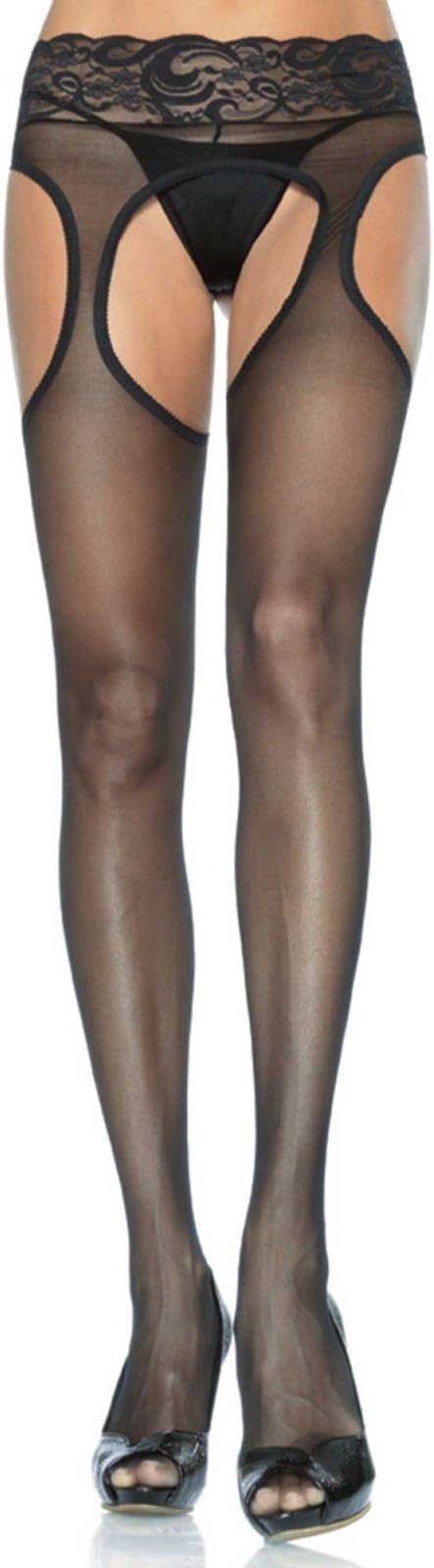 Leg Avenue Women's Lace Waist Sheer Garter Pantyhose